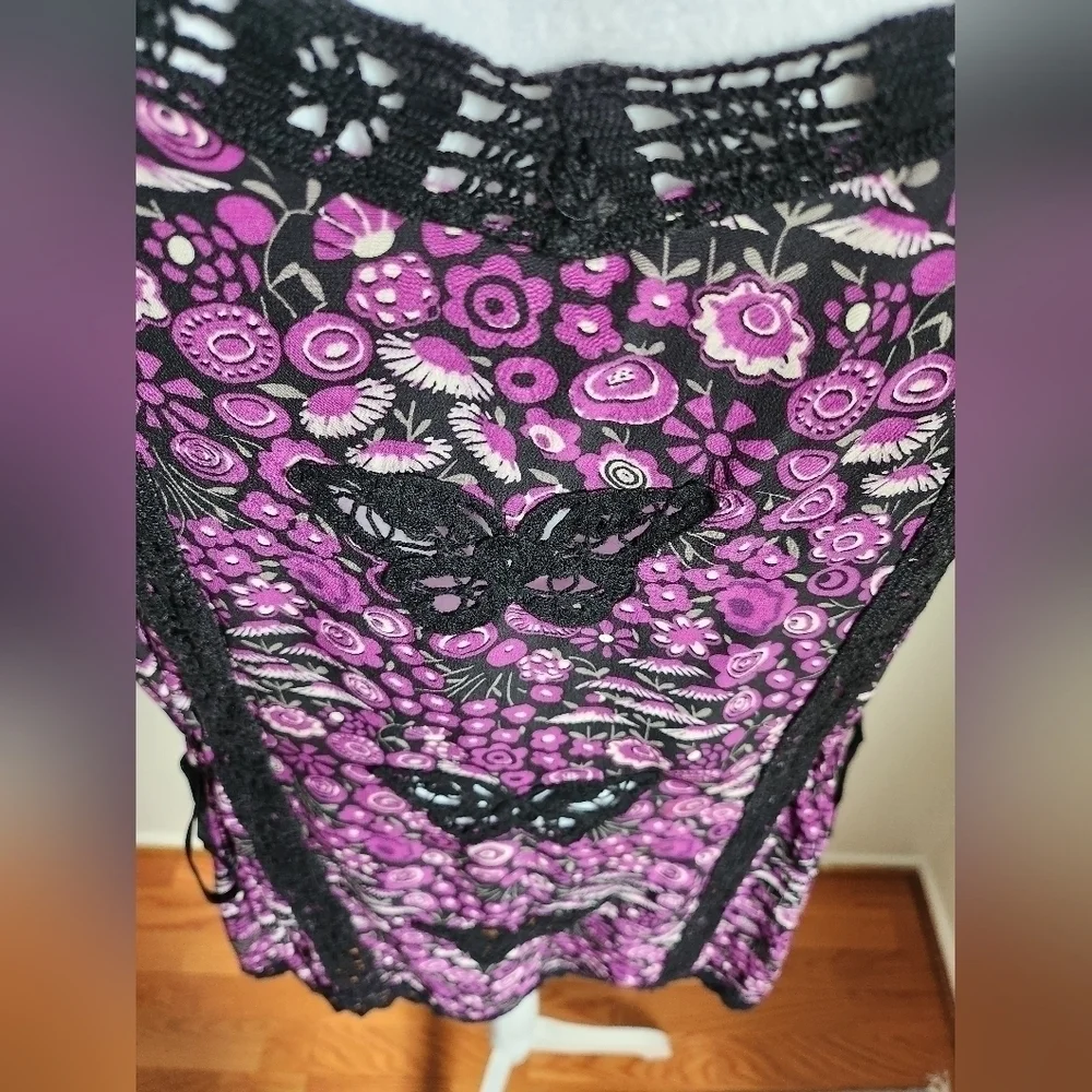 Rare Vintage Y2K Anna Sui Tank Top | Silk Floral Lace Cut Out Butterfly Camisole - Picture 3 of 9